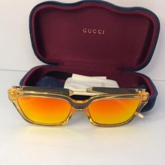 💯 - New  Authentic Gucci Orange Mirror Rectangular Men's Sunglasses GG0975S … - Picture 4 of 13